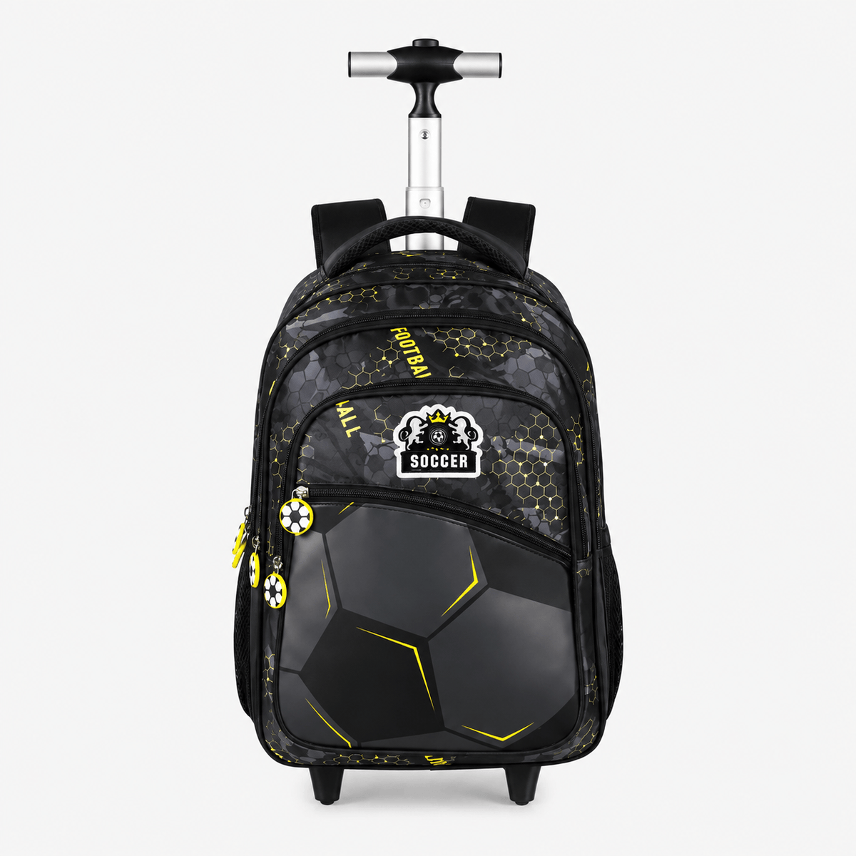 Football Rolling School Backpack with Wheels for Boys PU Football Rolling School Backpack for Boys with Wheels 18 Inch