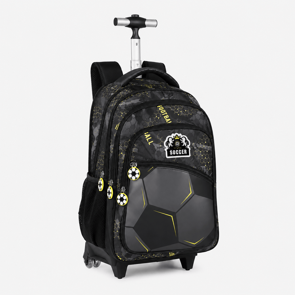Football Rolling School Backpack with Wheels for Boys PU Football Rolling School Backpack for Boys with Wheels 18 Inch