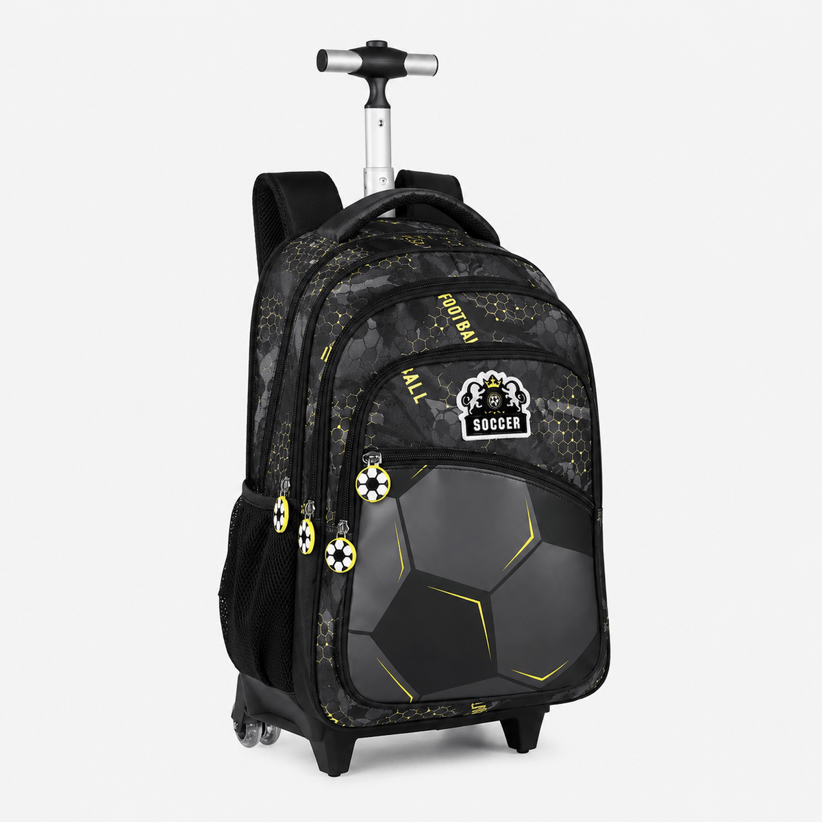 Football Rolling School Backpack with Wheels for Boys PU Football Rolling School Backpack for Boys with Wheels 18 Inch