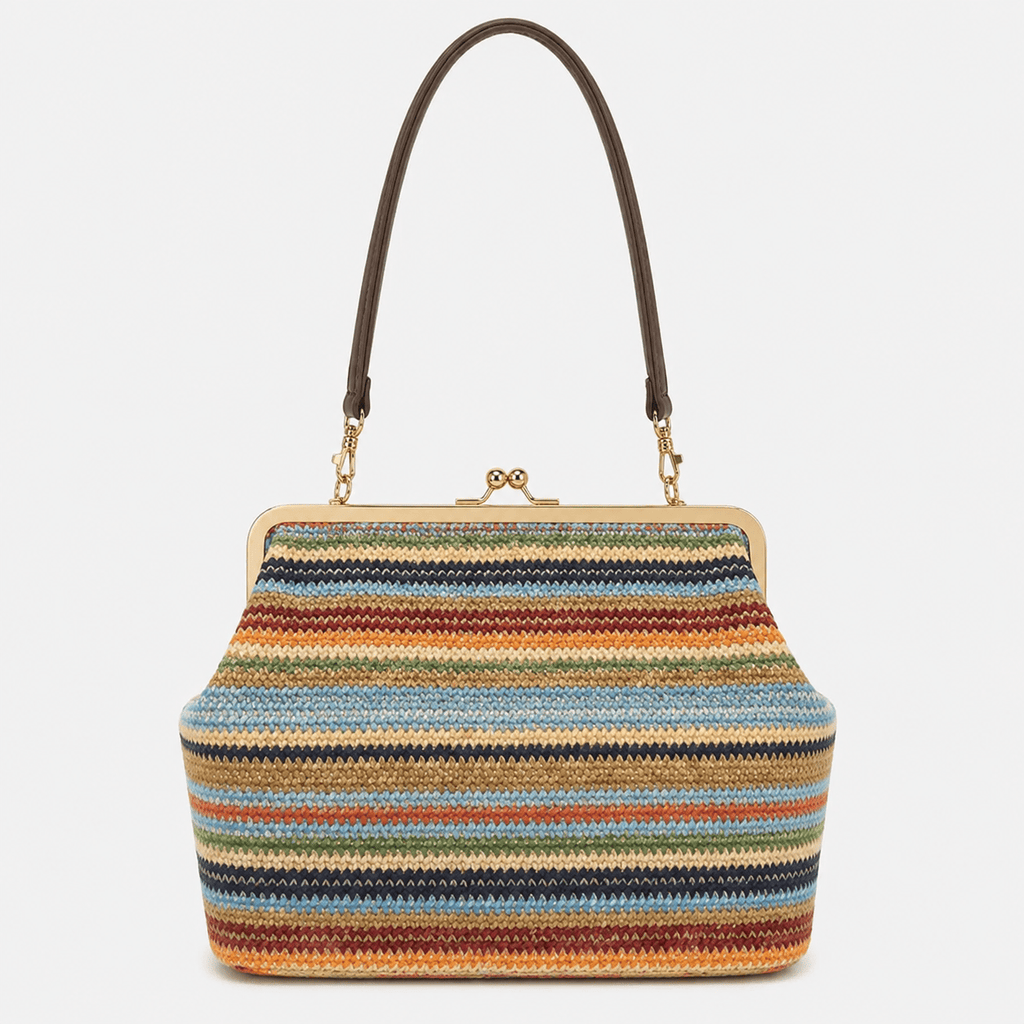 Large Striped Woven Shell Clutch Bag for Women Large Striped Woven Shell Clutch Bag for Women Stylish Summer Purse