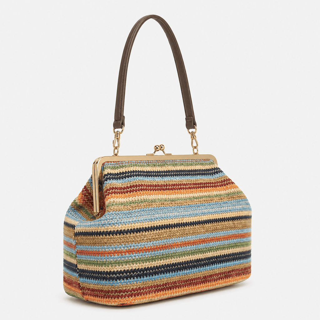 Large Striped Woven Shell Clutch Bag for Women Large Striped Woven Shell Clutch Bag for Women Stylish Summer Purse