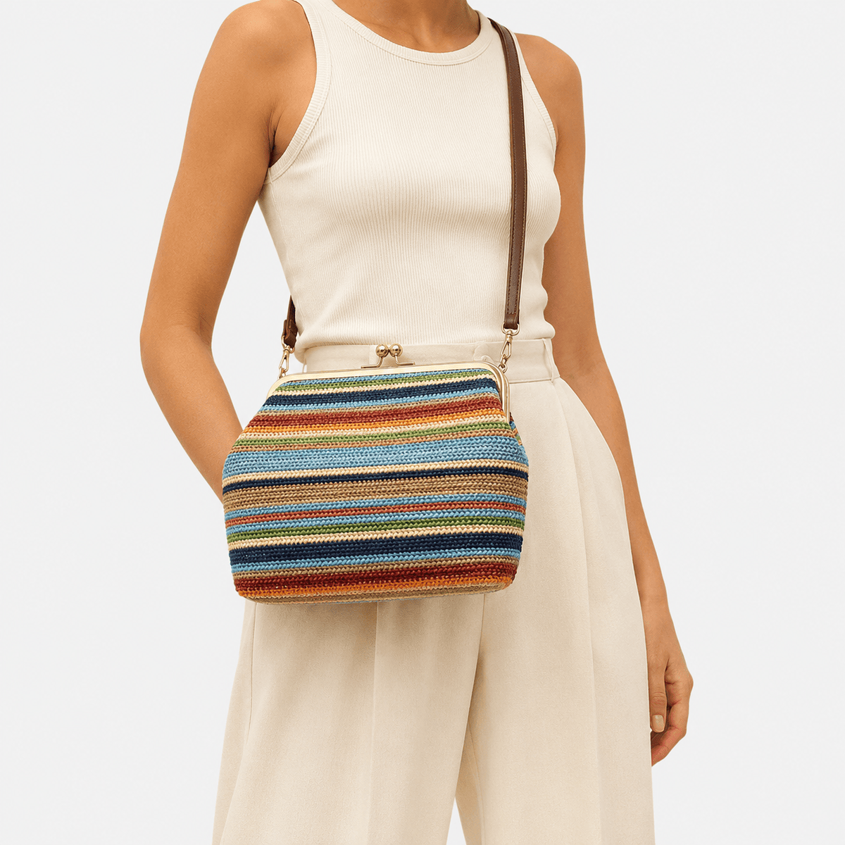 Large Striped Woven Shell Clutch Bag for Women Large Striped Woven Shell Clutch Bag for Women Stylish Summer Purse