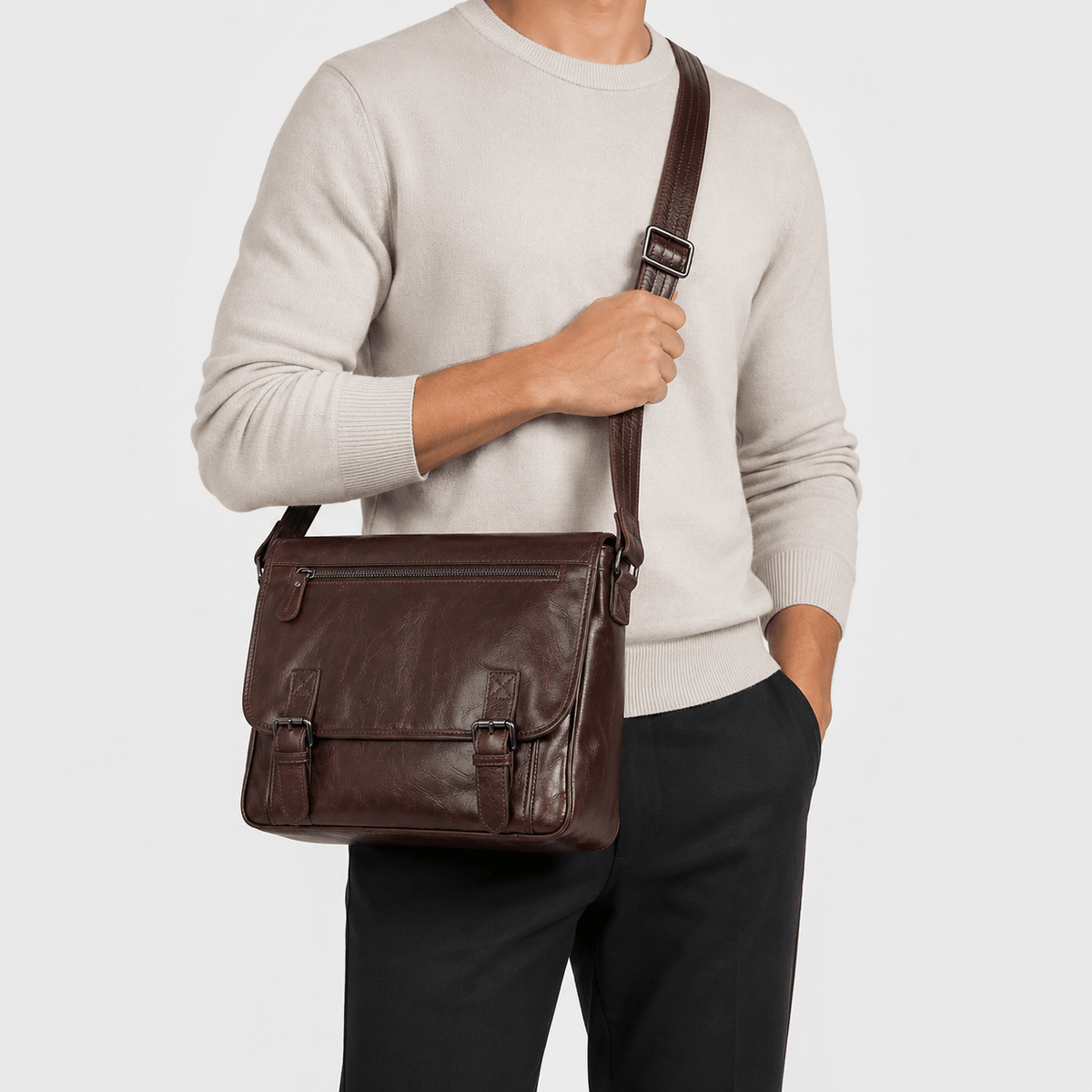 Men's Full Grain Leather Messenger Bag Men's Full Grain Leather Messenger Bag for 13 Inch Laptop Travel Use