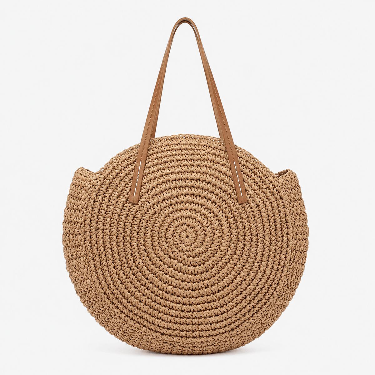 Round Straw Beach Tote Bag Handmade Straw Beach Tote Bag for Women Large Capacity Zipper Closure