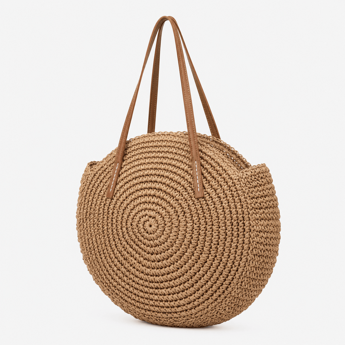 Round Straw Beach Tote Bag Handmade Straw Beach Tote Bag for Women Large Capacity Zipper Closure