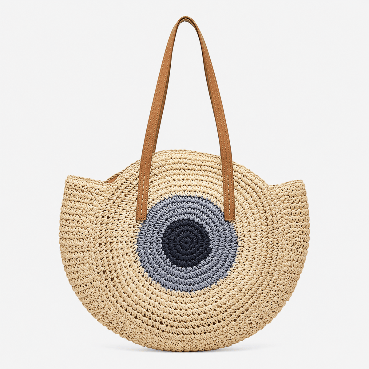 Round Straw Beach Tote Bag Handmade Straw Beach Tote Bag for Women Large Capacity Zipper Closure