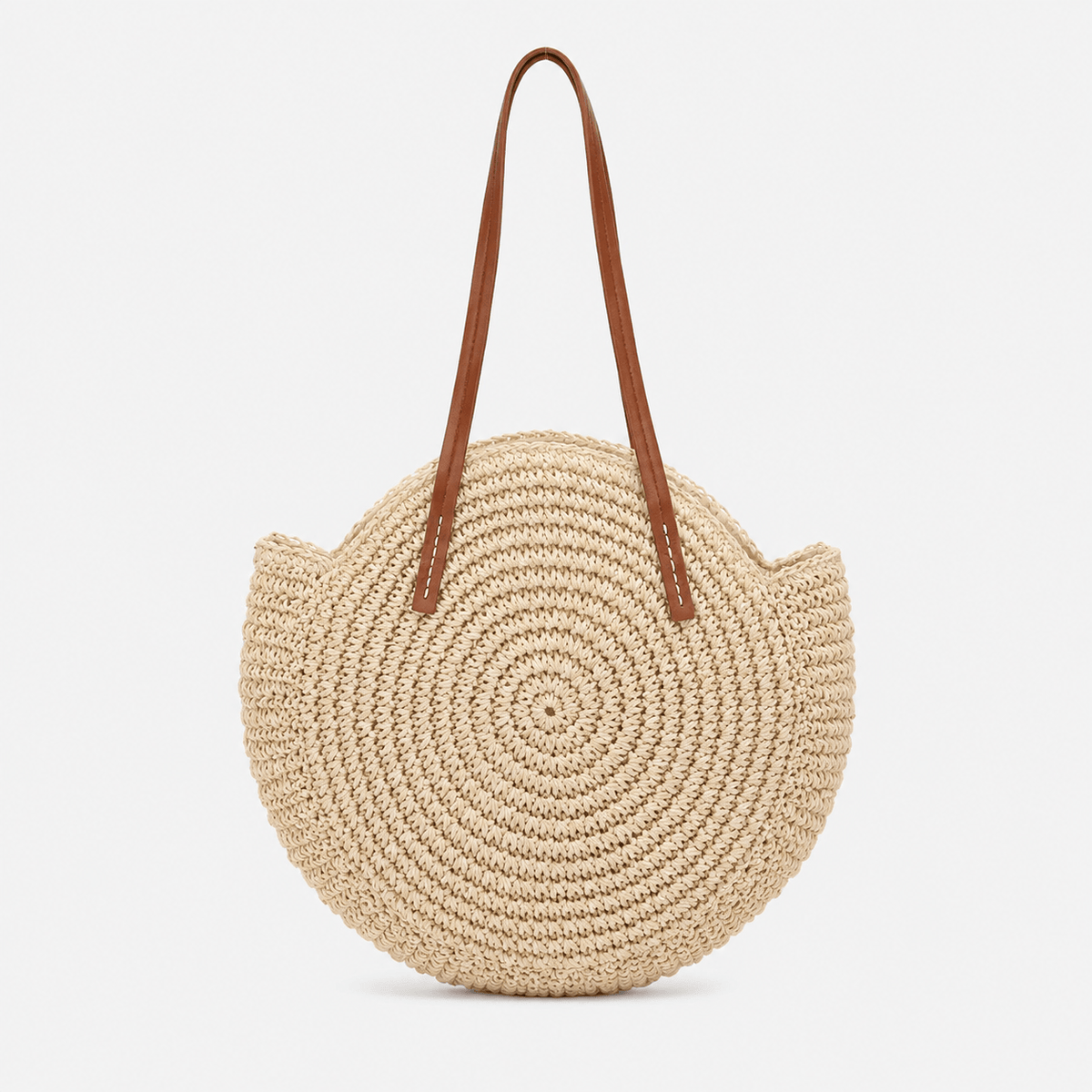 Round Straw Beach Tote Bag Handmade Straw Beach Tote Bag for Women Large Capacity Zipper Closure