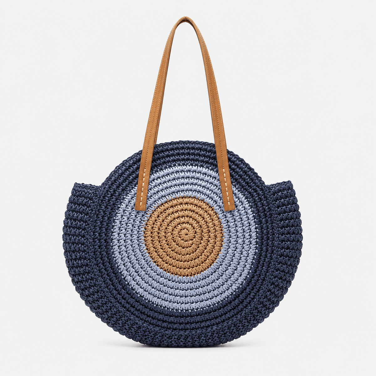 Round Straw Beach Tote Bag Handmade Straw Beach Tote Bag for Women Large Capacity Zipper Closure