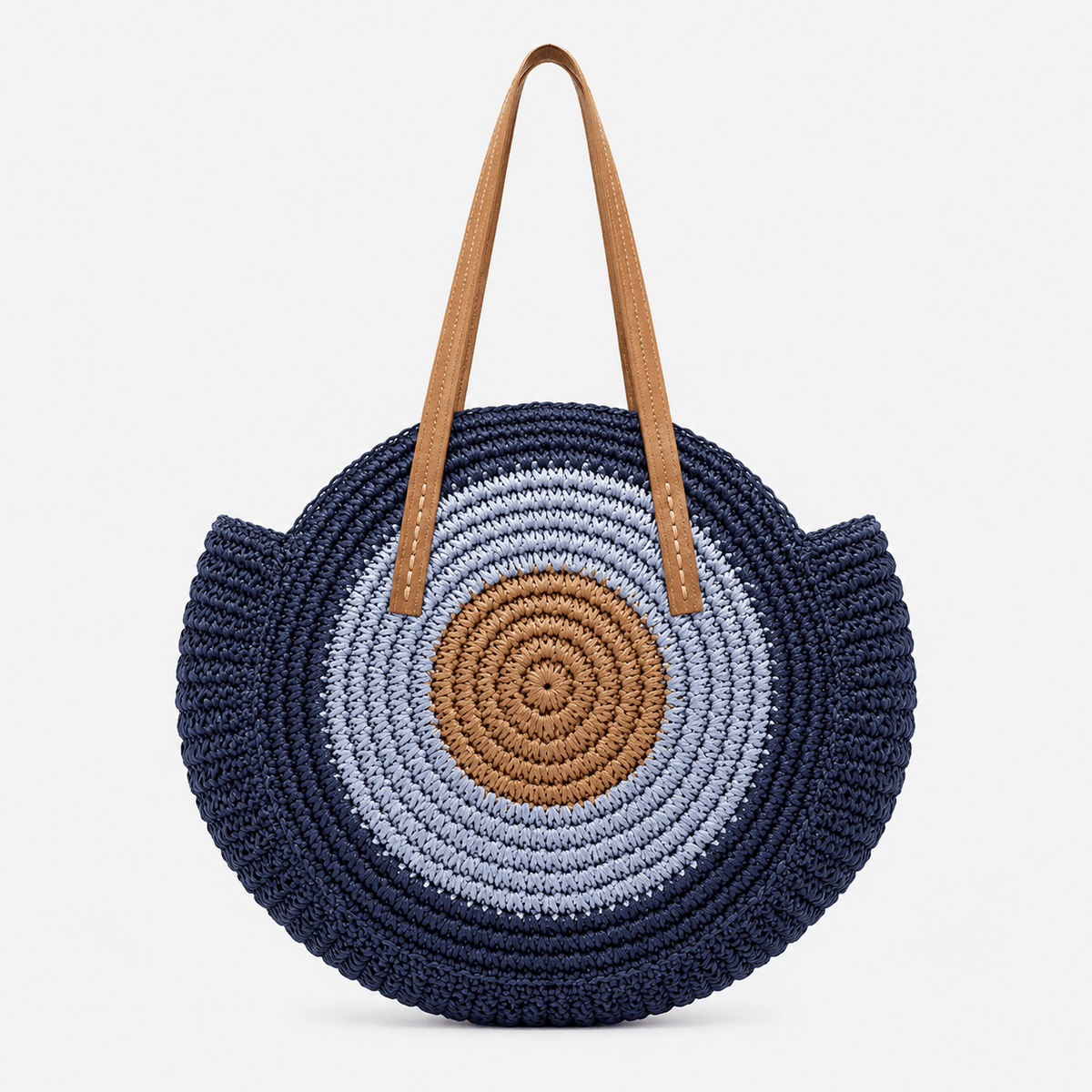 Round Straw Beach Tote Bag Handmade Straw Beach Tote Bag for Women Large Capacity Zipper Closure