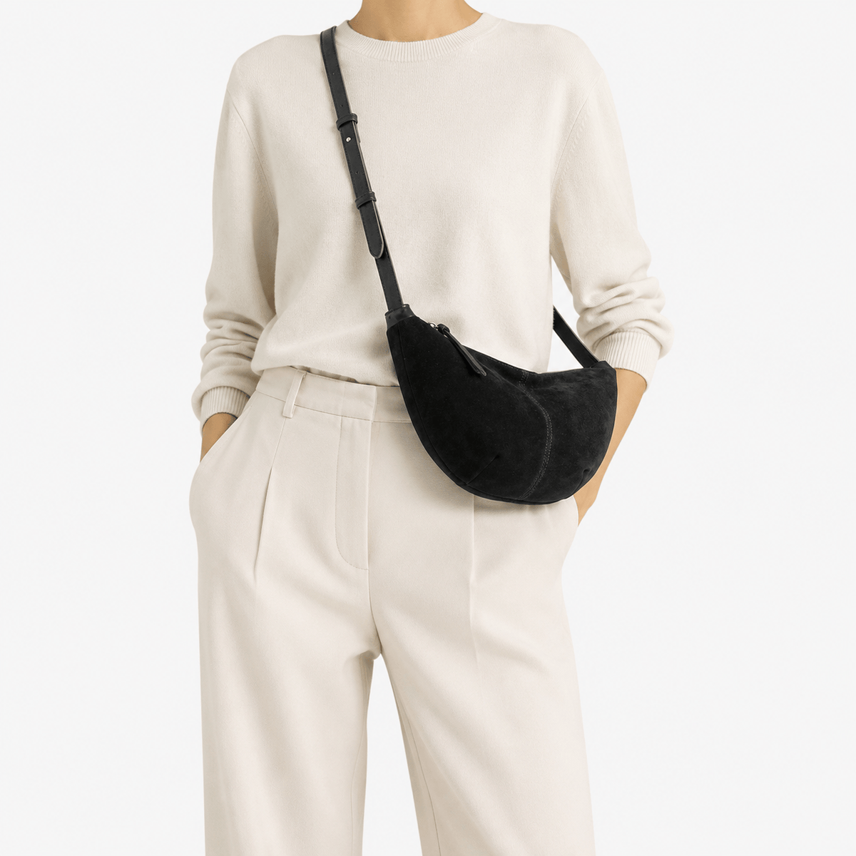 Suede Crescent Shoulder Bag Faux Suede Crescent Shoulder Bag with Adjustable Strap for Everyday Use