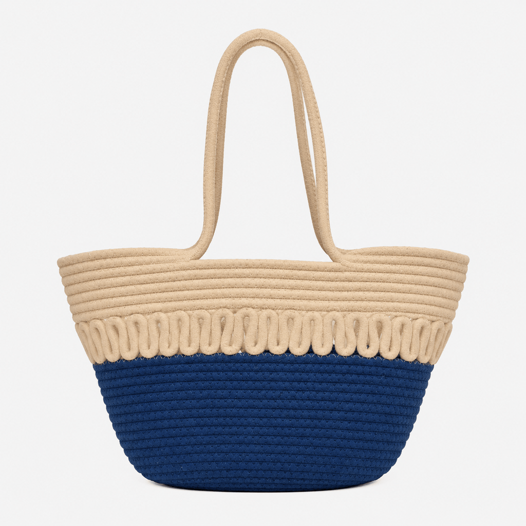 Summer Woven Straw Beach Tote Bag Cotton Straw Beach Tote Bag for Women - Large Capacity Summer Travel Bag