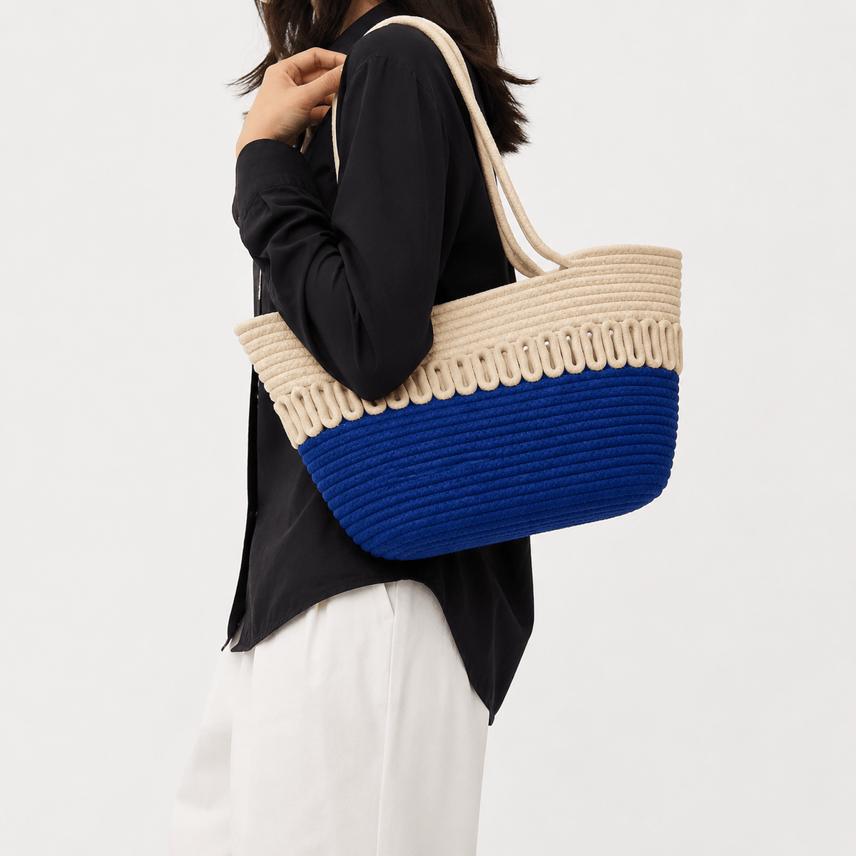 Summer Woven Straw Beach Tote Bag Cotton Straw Beach Tote Bag for Women - Large Capacity Summer Travel Bag