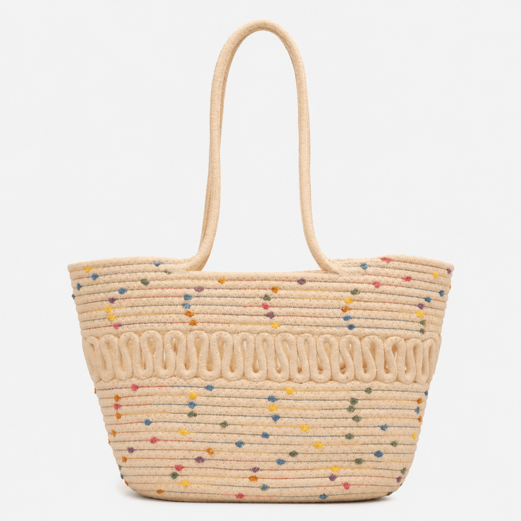 Summer Woven Straw Beach Tote Bag Cotton Straw Beach Tote Bag for Women - Large Capacity Summer Travel Bag