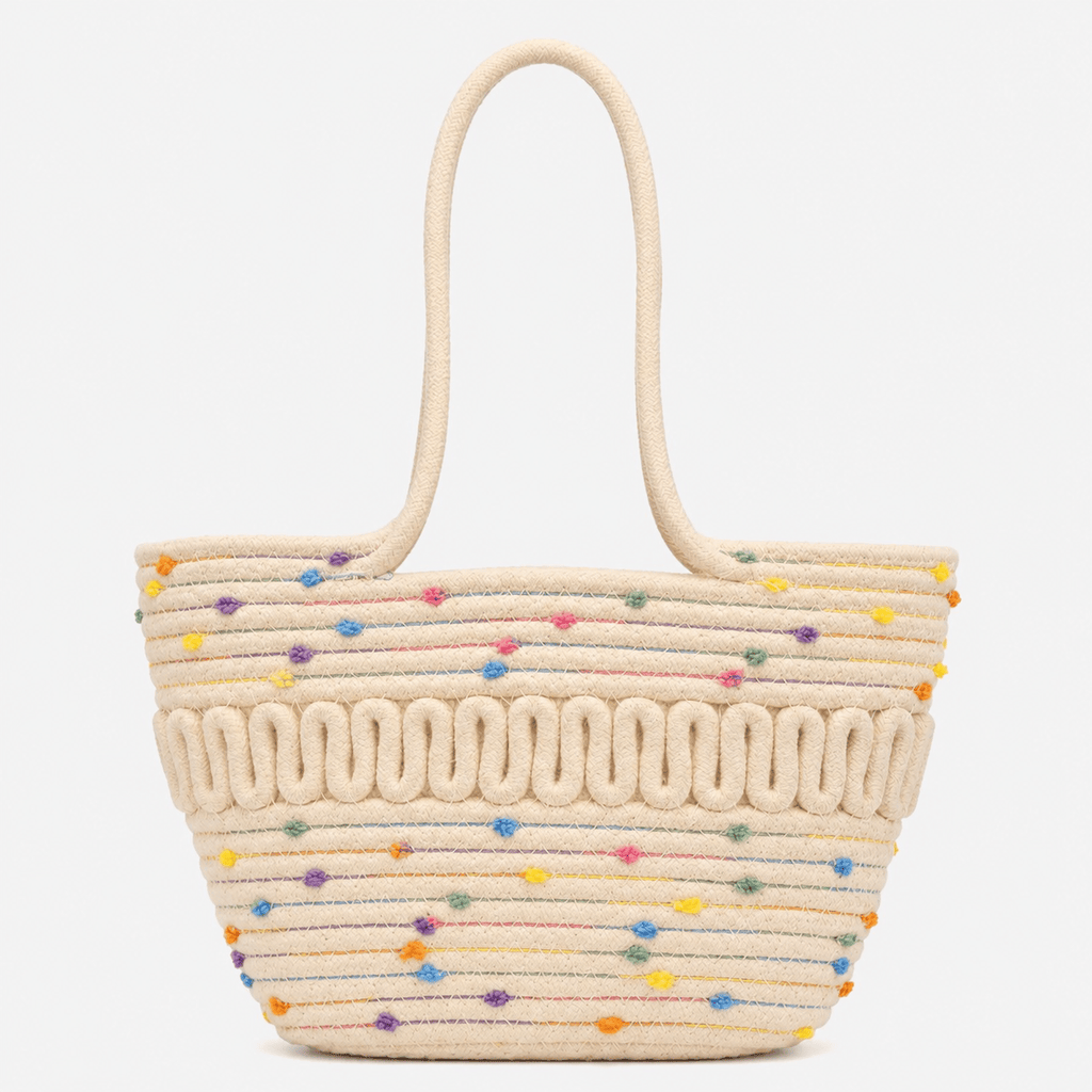 Summer Woven Straw Beach Tote Bag Cotton Straw Beach Tote Bag for Women - Large Capacity Summer Travel Bag