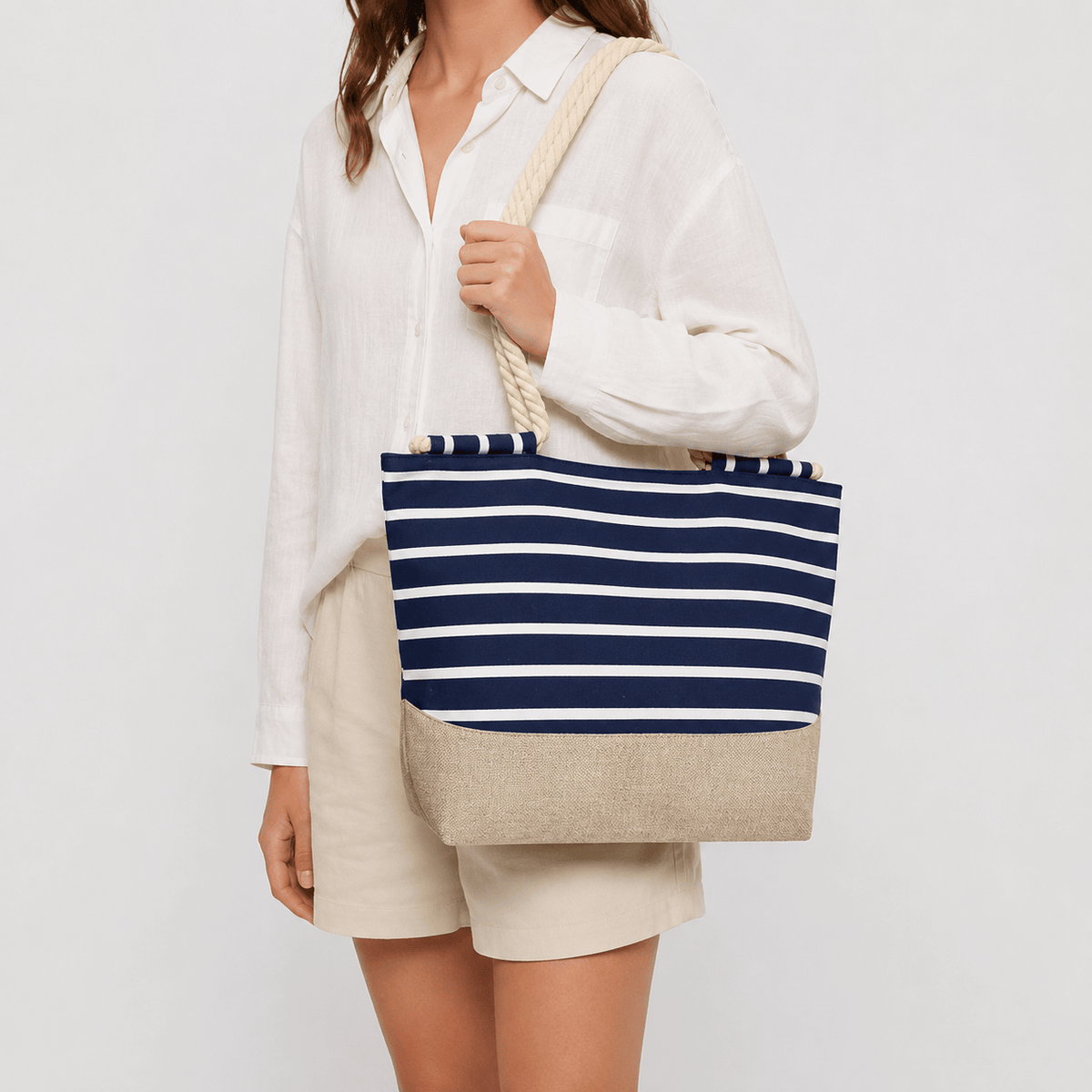 Vintage Blue Striped Bohemian Tote Bag Vintage Blue Striped Polyester Tote Bag for Women Large Capacity Daily