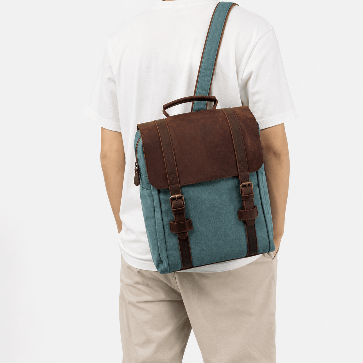 Vintage Canvas Leather Laptop Backpack Vintage Canvas Leather Laptop Backpack for Work School Travel 15.6-Inch